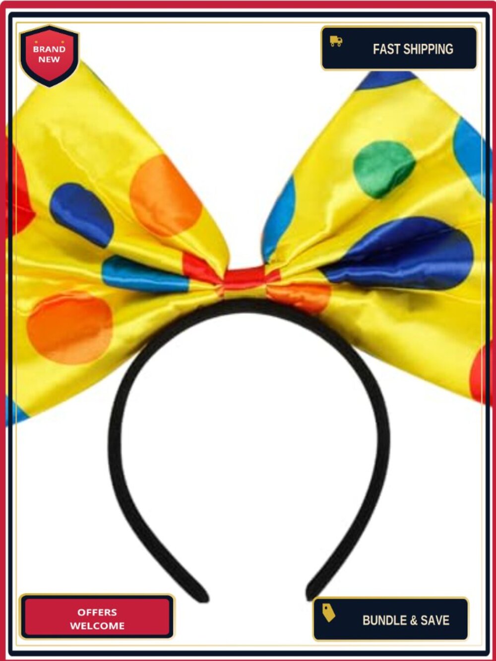Oversized Polka Dot Bow Headband Costume Clown Hair Accessory